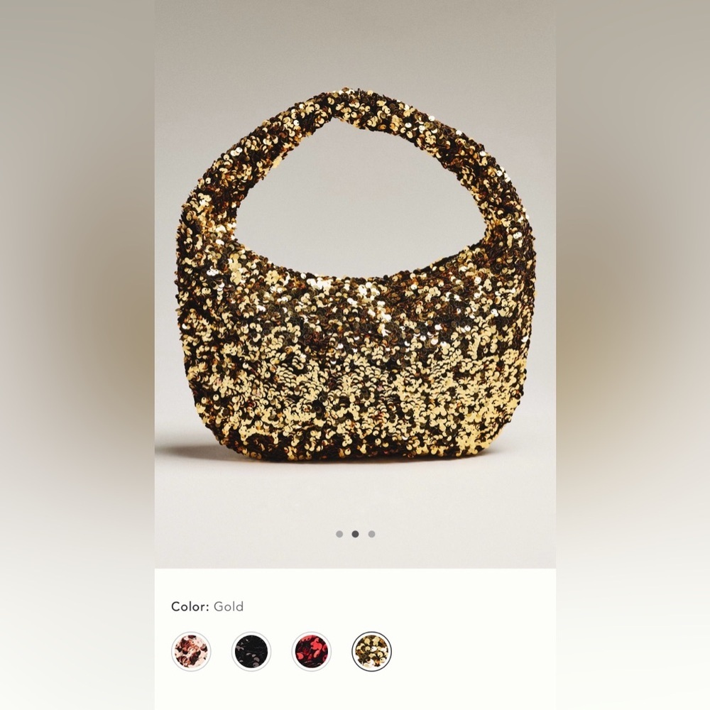 NWT new Anthropologie paillette sequin crescent bag gold purse - Picture 8 of 15